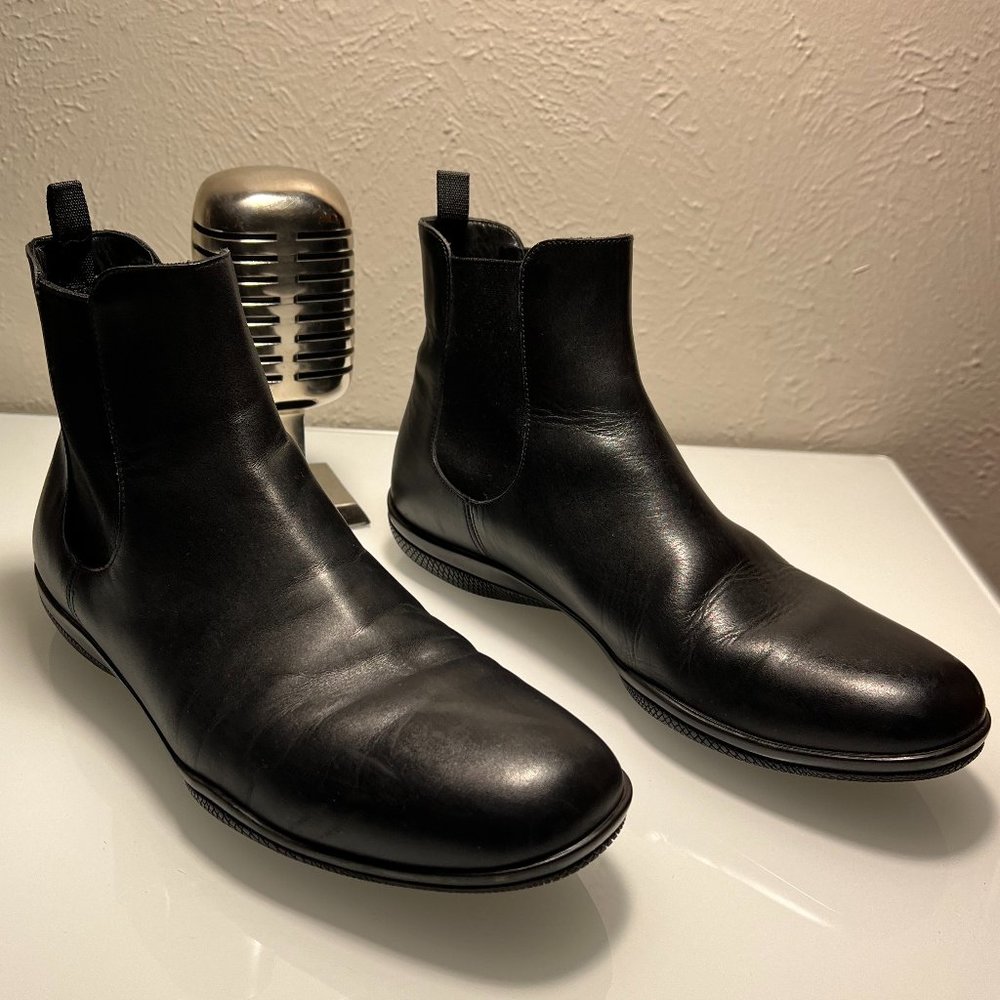 PRADA Black Leather Chukka Boots Size 9 Made in Italy